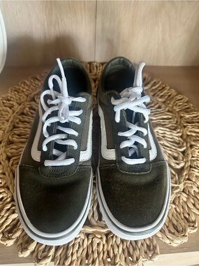 Vans Womens Olive Green Skate Sneakers with White Accent
